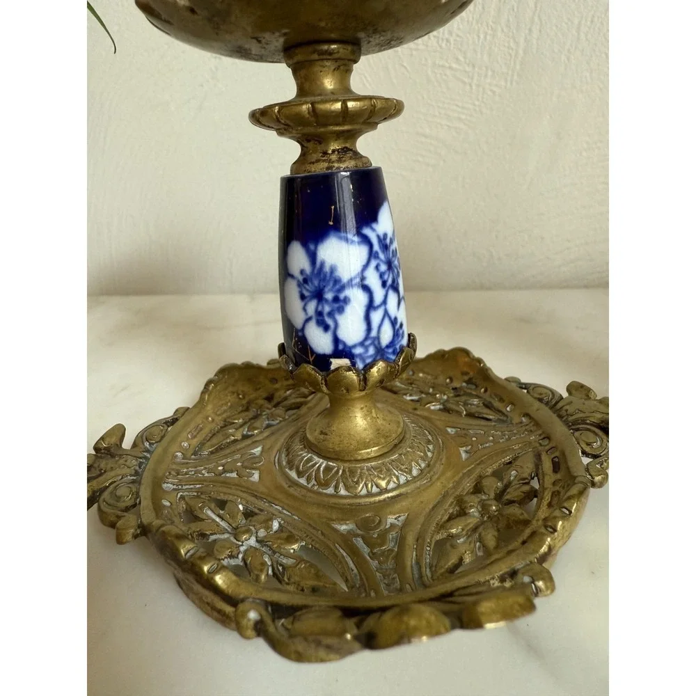 Antique Set Of Two English Aesthetic Movement Brass Candlesticks Ornate 5.5